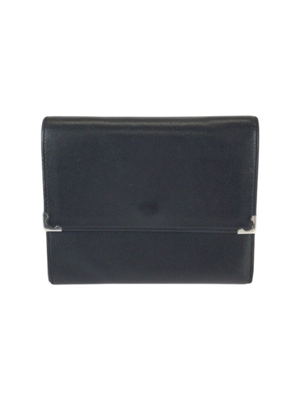 Cartier Must Line Black Bordeaux Silver Leather Fold Wallet Compact